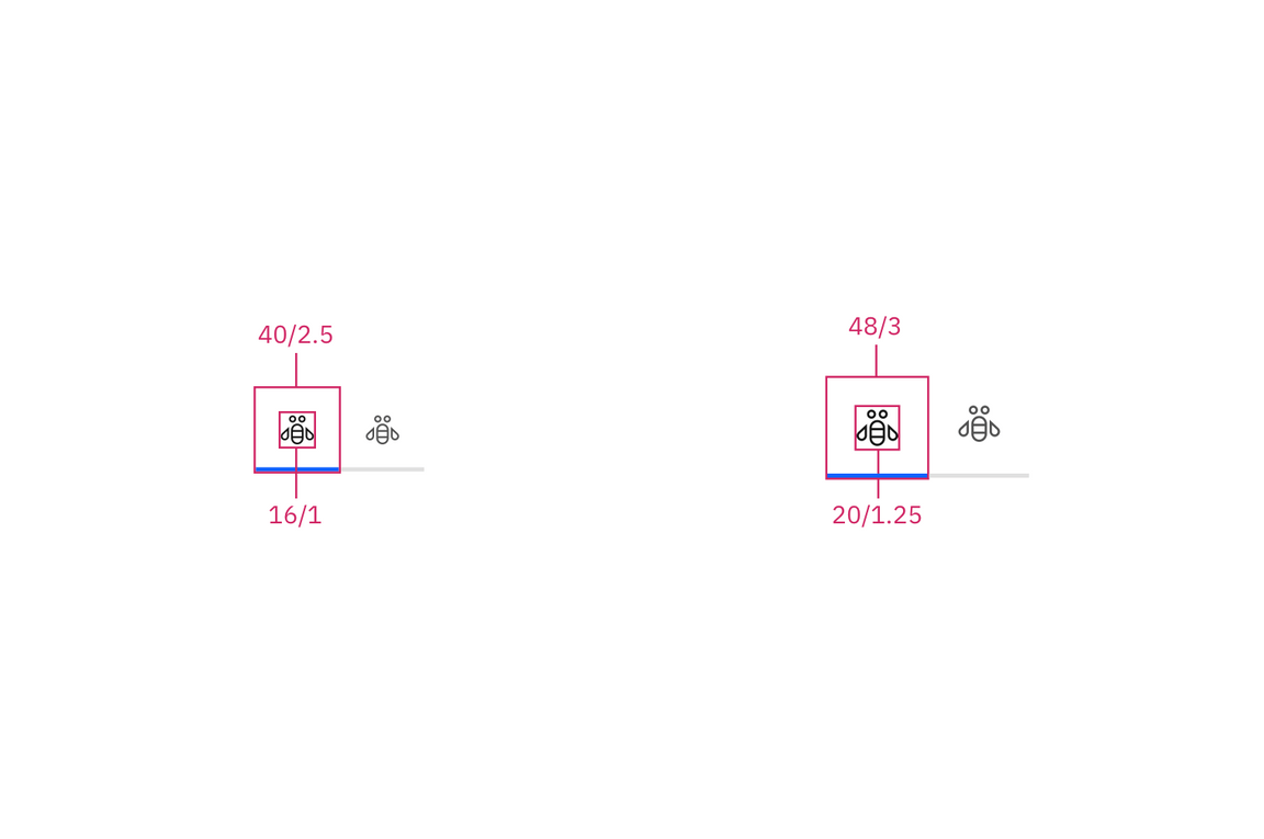 Structure and spacing measurements for line tabs in px and rem